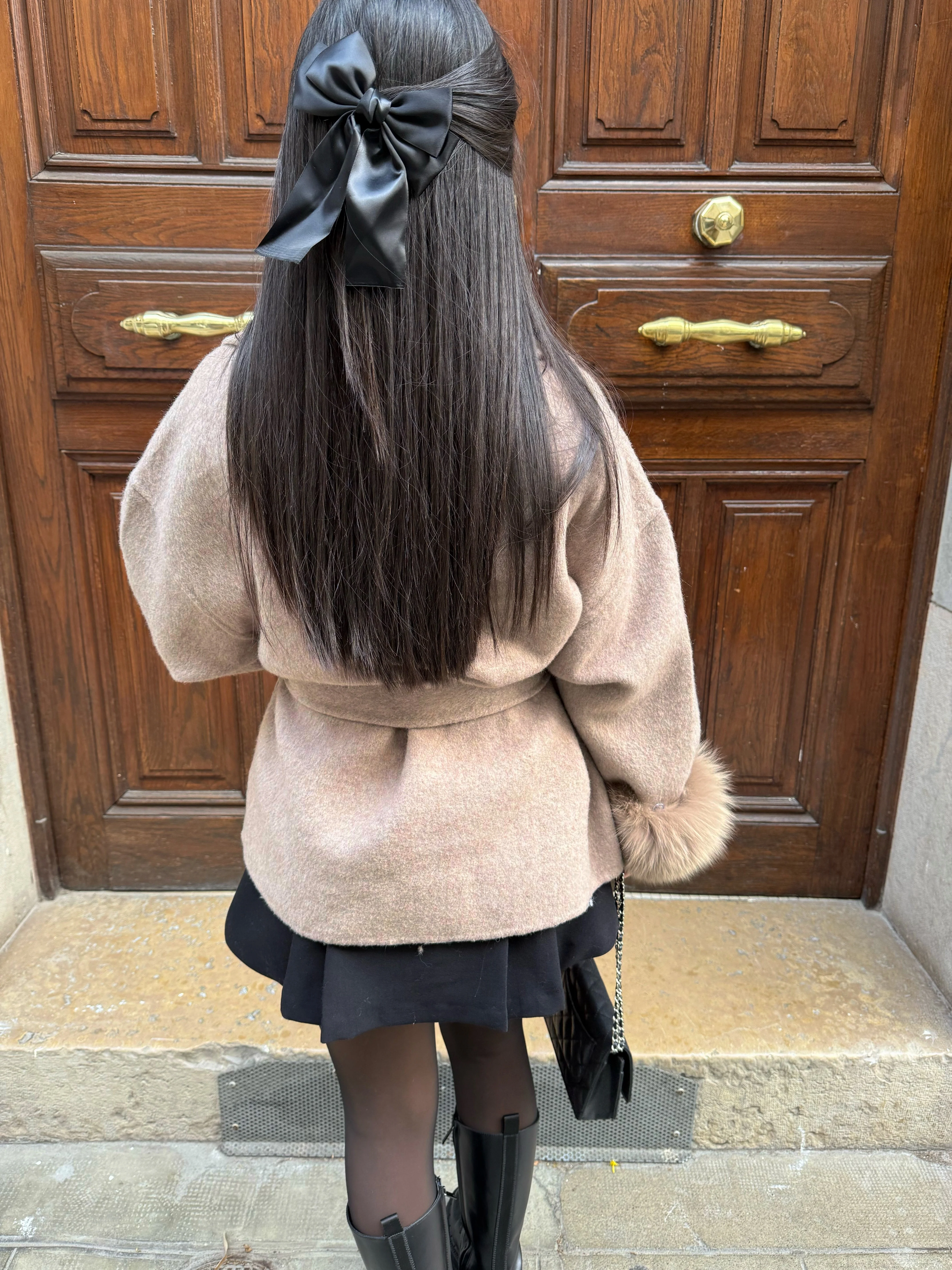 Women's Faux Fur Coat with Waist Tie Belt - Image 4