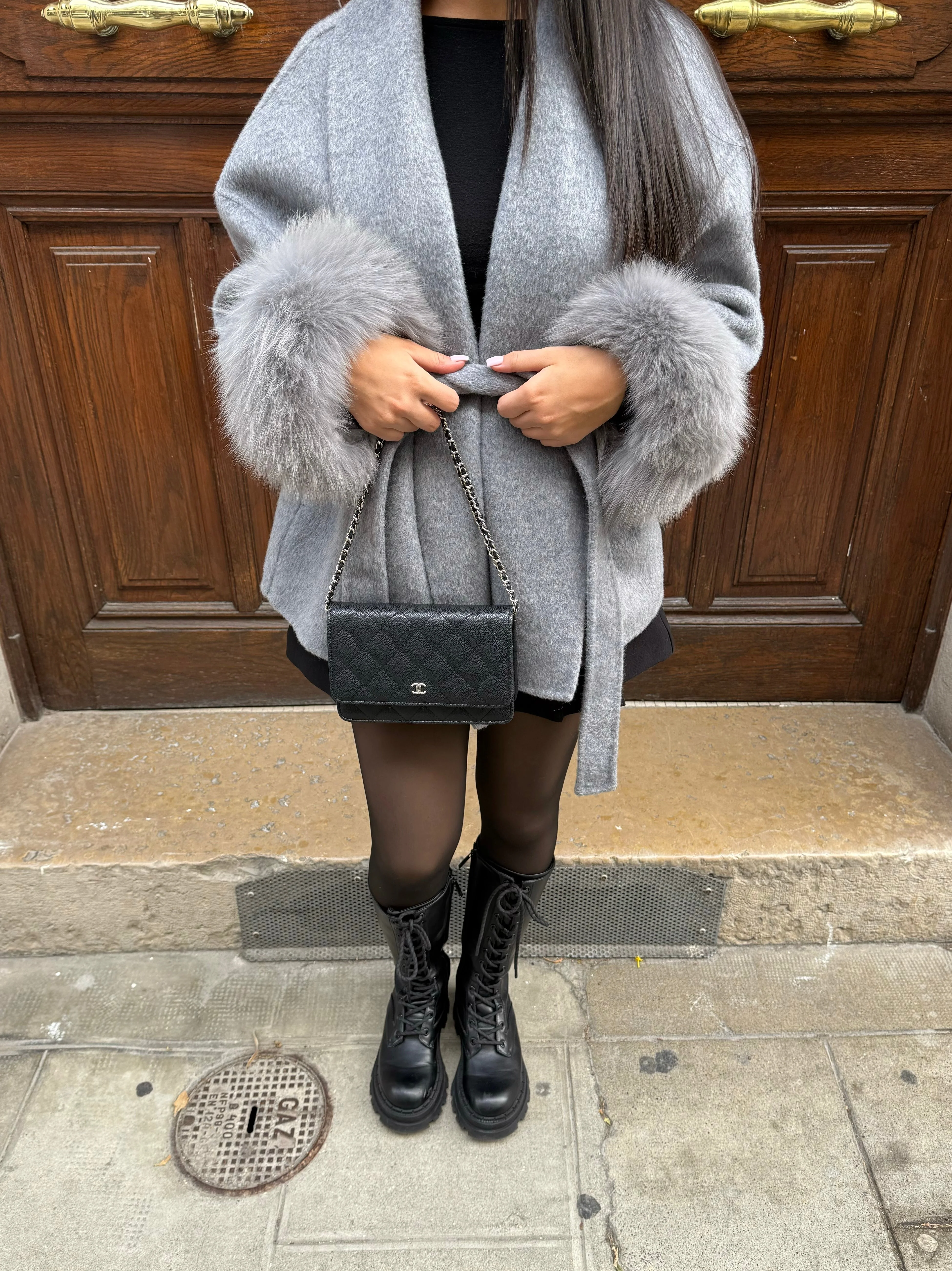 Women's Faux Fur Coat with Waist Tie Belt - Image 6
