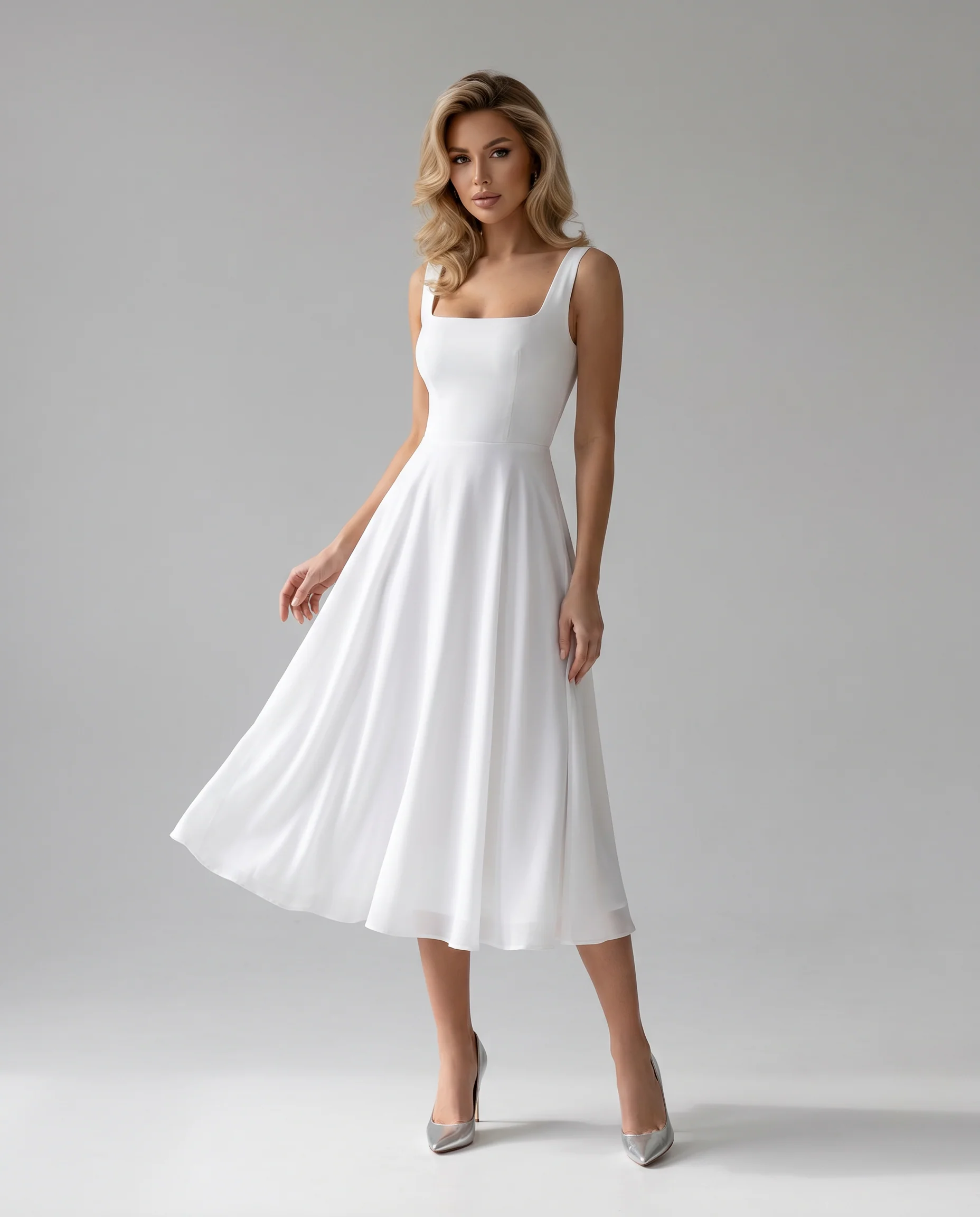Marie Elegant A-line Summer Wedding Guest midi dress
