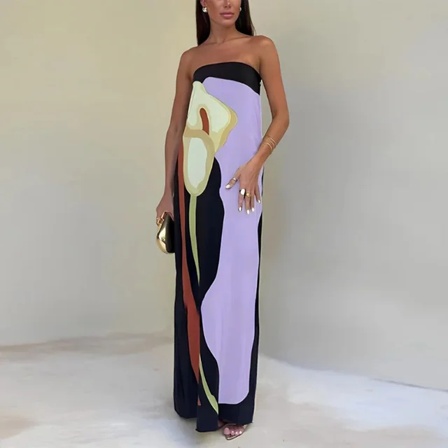 Calla Strapless Printed Summer Party Maxi Dress - Image 8