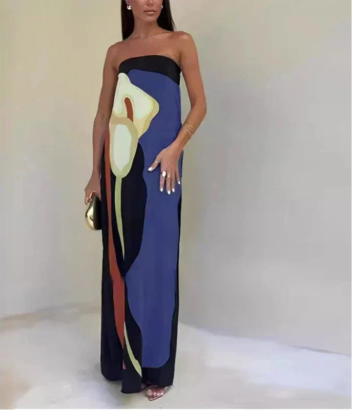 Calla Strapless Printed Summer Party Maxi Dress - Image 9