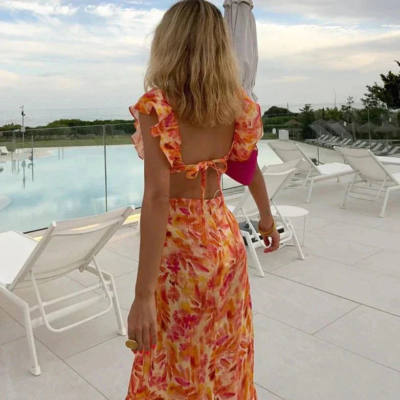 Summer Cocktail Maxi dress with ruffles and floral pattern - Image 2
