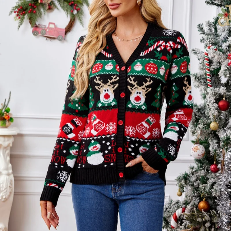 Women's Merry Xmas Holiday Knitted Cardigan Sweater - Image 2