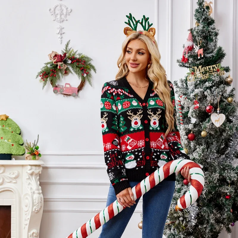 Women's Merry Xmas Holiday Knitted Cardigan Sweater - Image 6