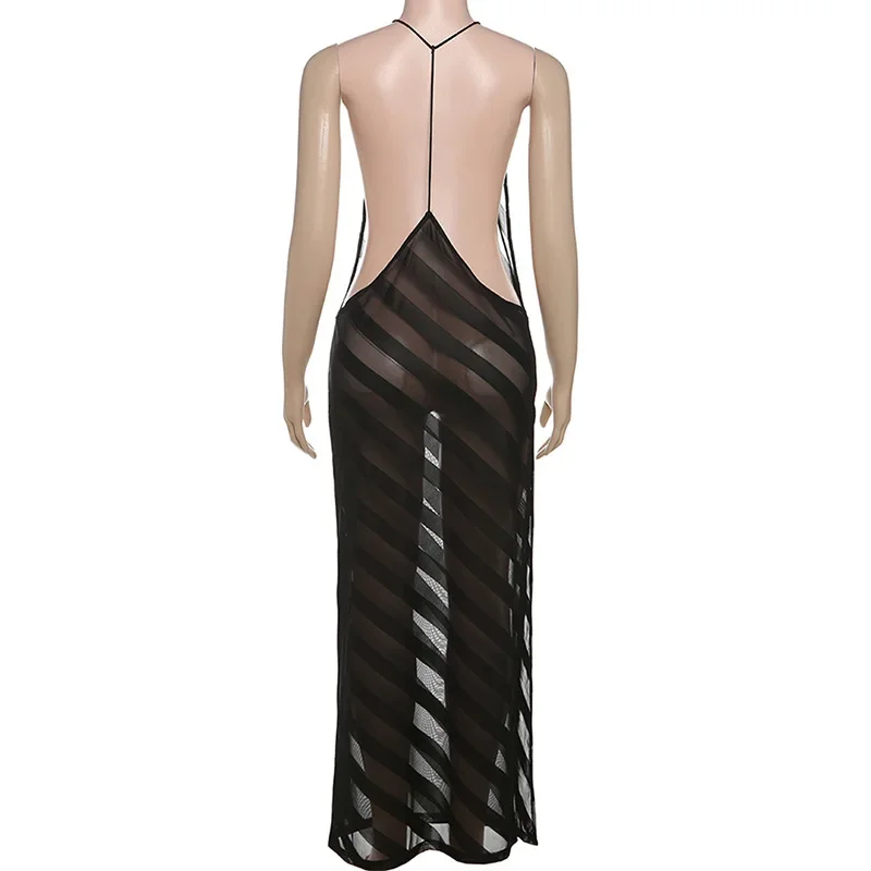 Sheer Mesh Halter Open Back Maxi Dress - Image 6