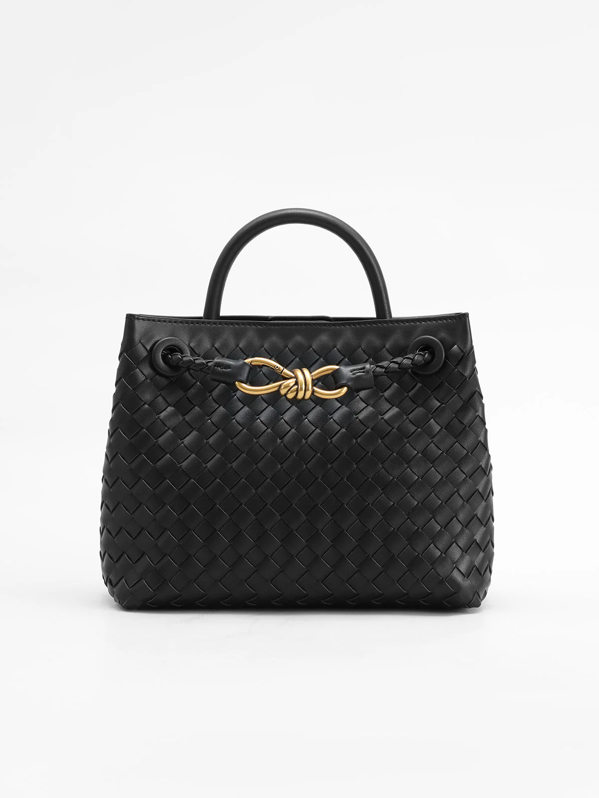 Woven Top Handle Bag with Twist Accent