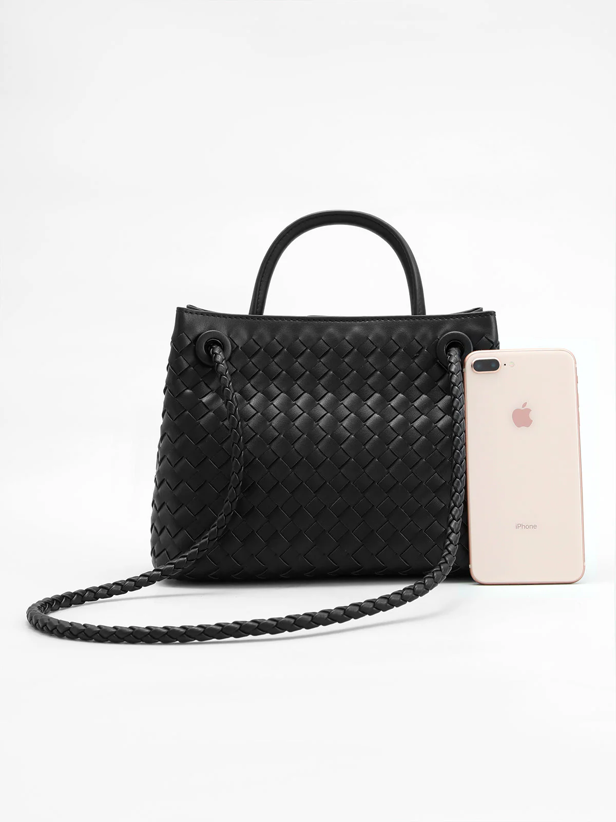 Woven Top Handle Bag with Twist Accent - Image 3