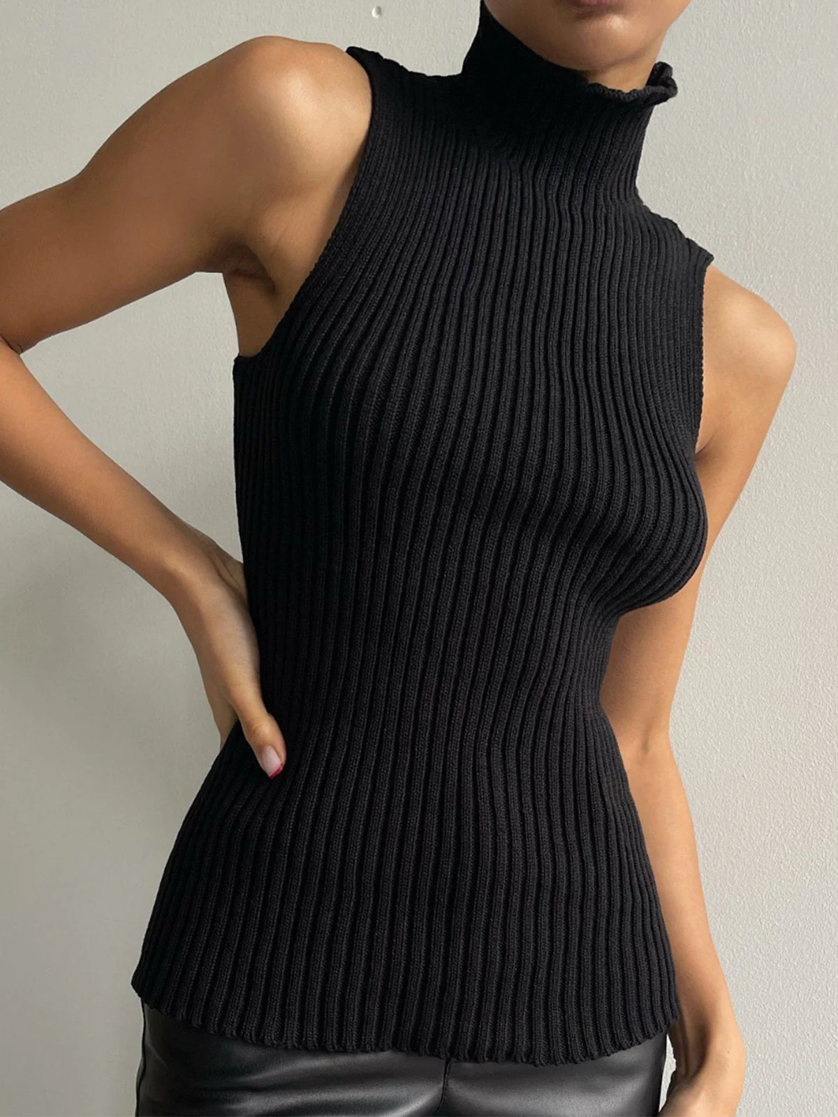 Ribbed Sleeveless Knit Top - Image 8