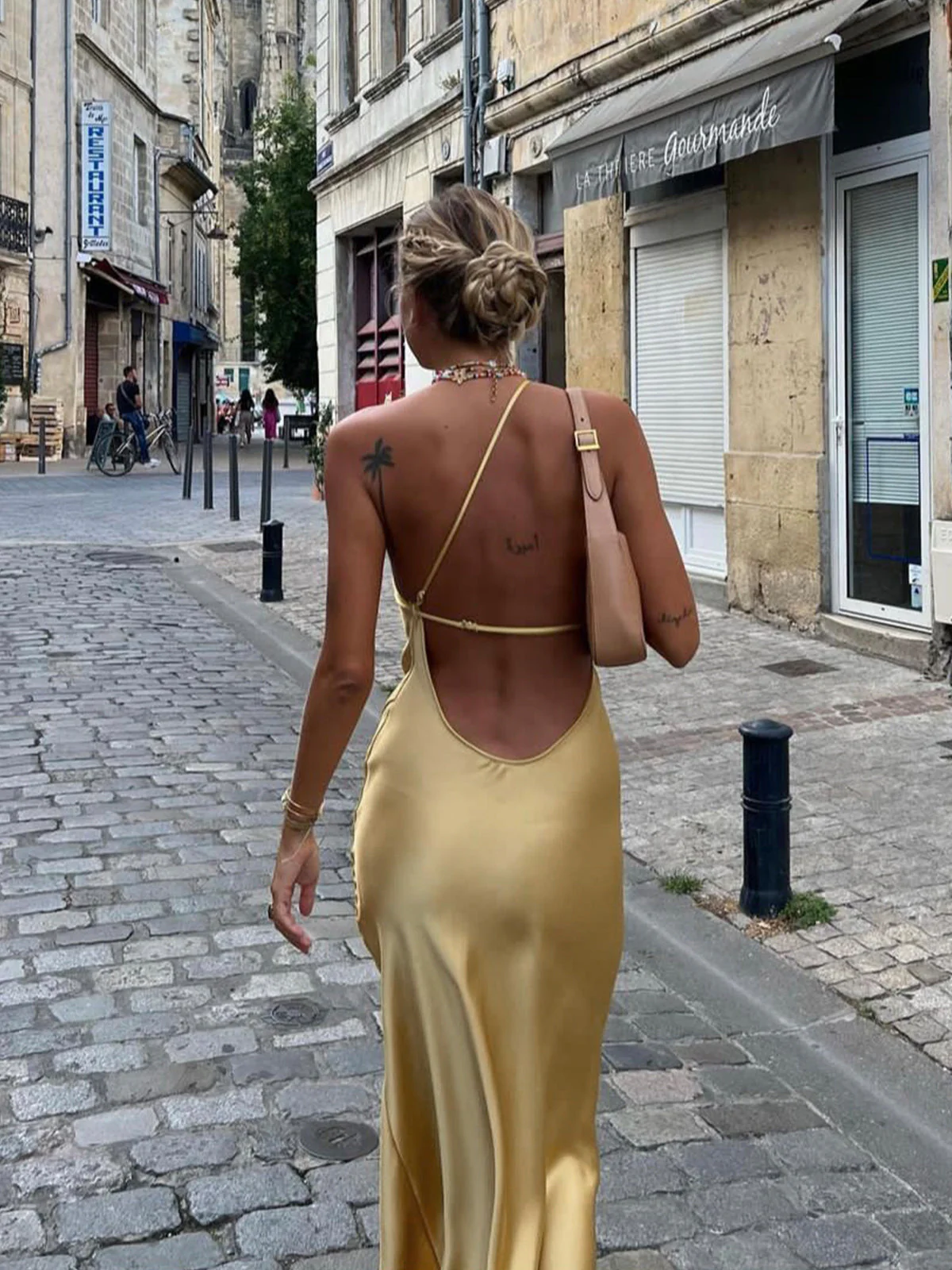 Open Back Satin Wedding Guest Maxi Dress - Image 3