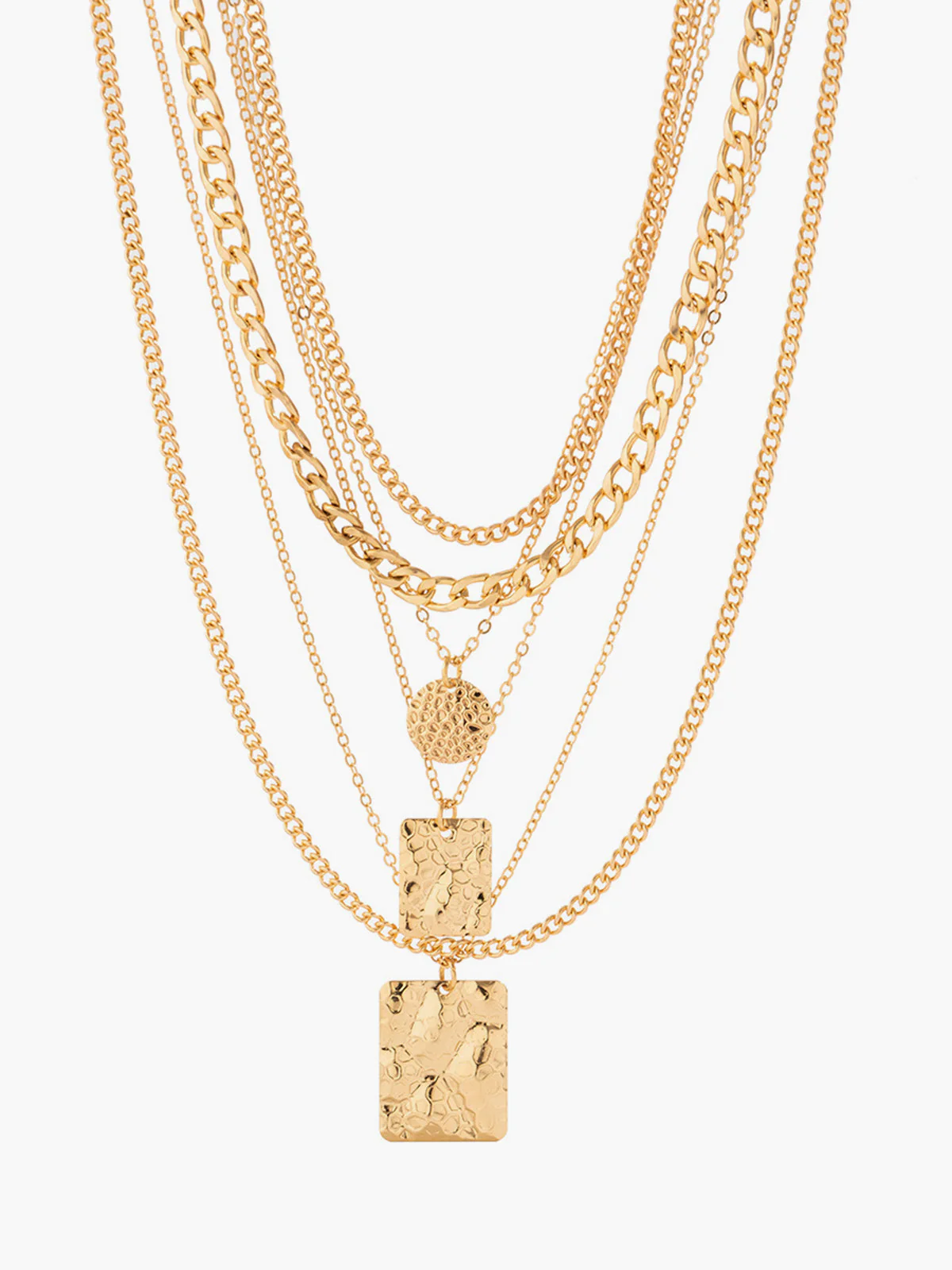 Textured Pendant Layered Gold Necklace - Image 3