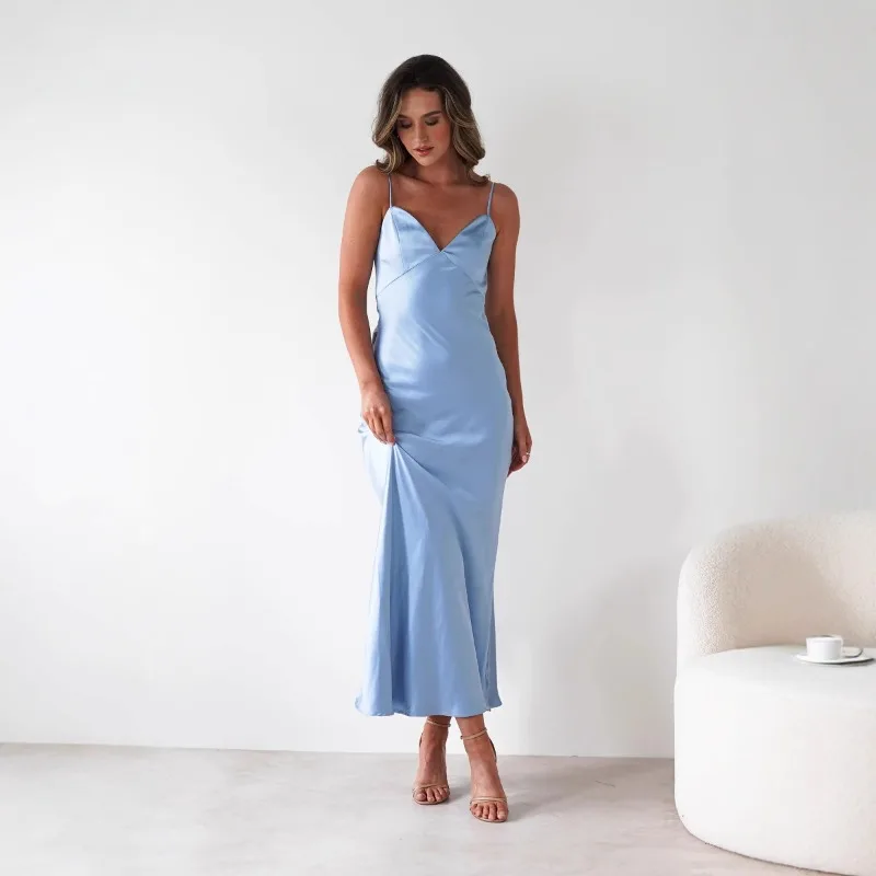 Satin Slip Maxi Dress with Delicate Strap Detail - Image 2