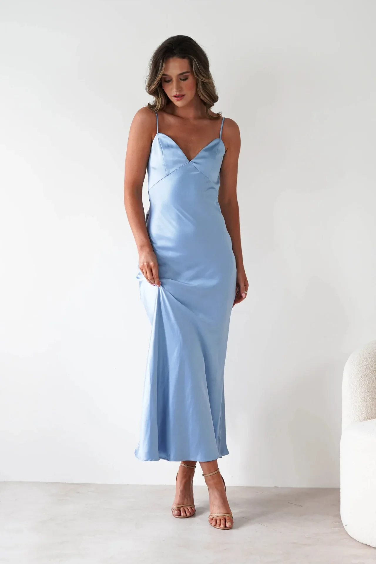 Satin Slip Maxi Dress with Delicate Strap Detail - Image 8