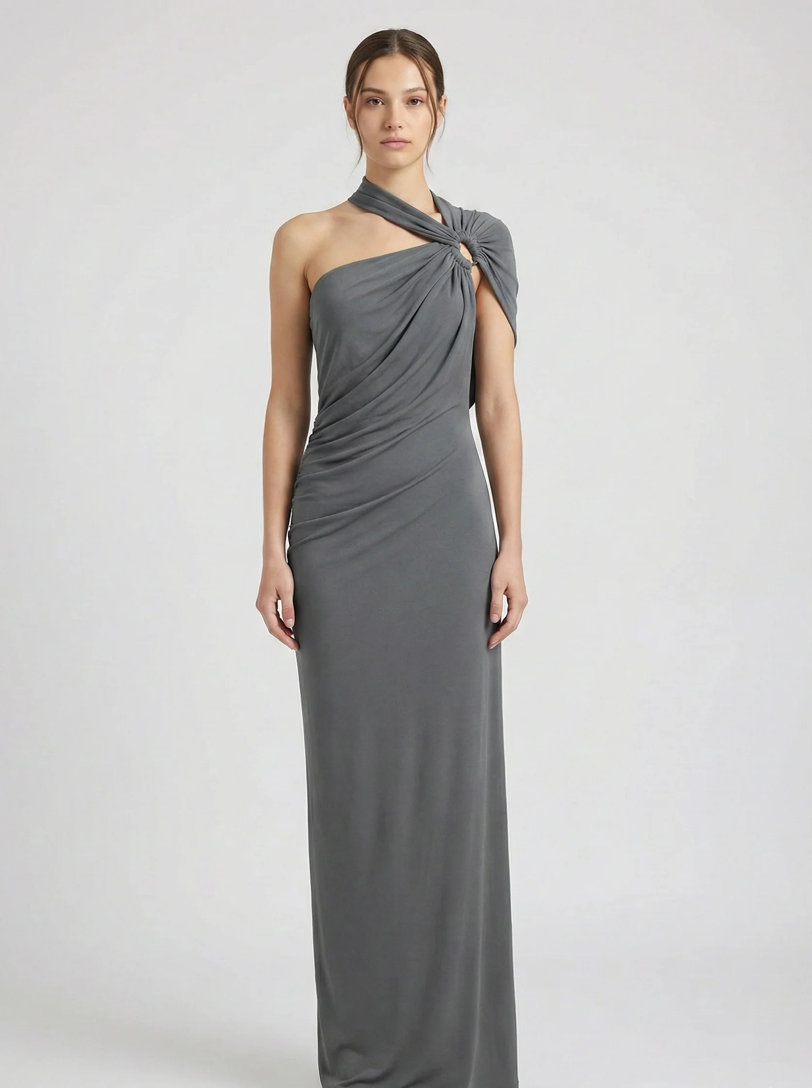 Draped One Shoulder Maxi Dress with Sculpted Silhouette