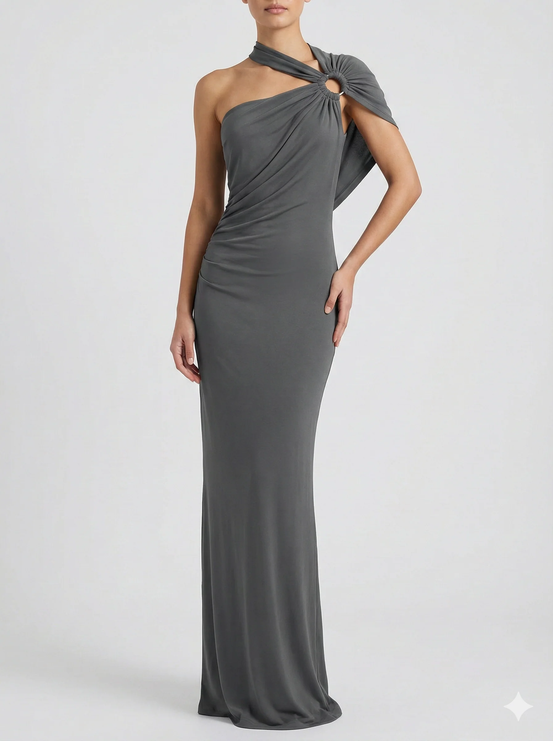 Draped One Shoulder Maxi Dress with Sculpted Silhouette - Image 3