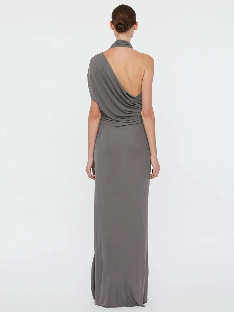 Draped One Shoulder Maxi Dress with Sculpted Silhouette - Image 7