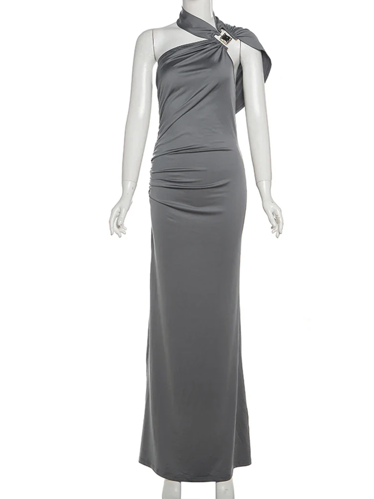 Draped One Shoulder Maxi Dress with Sculpted Silhouette - Image 8