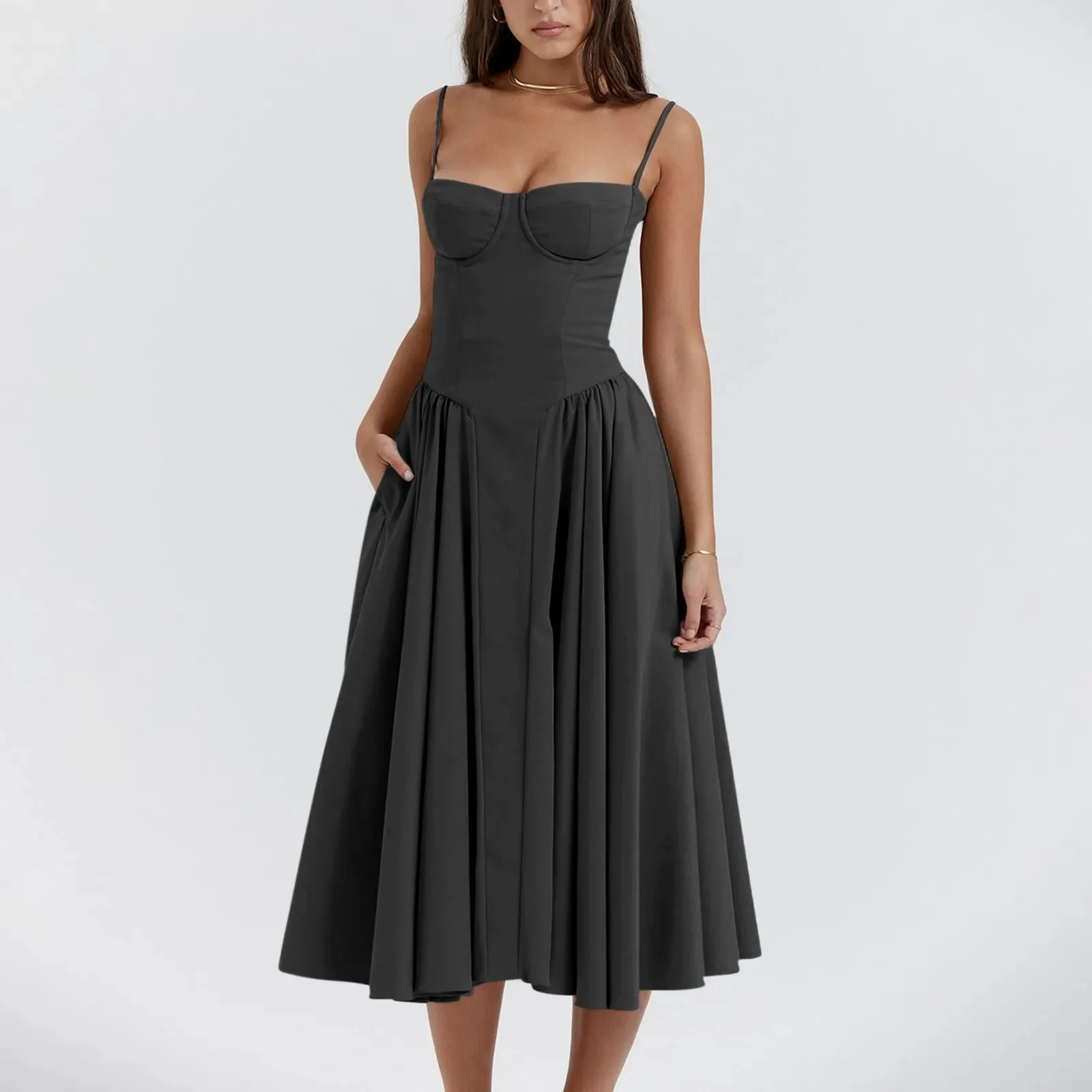 Odette Cute Corset Cocktail Midi Dress - Image 9