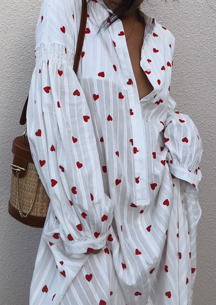 Summer Oversized Hearts Embroidered Shirt Dress - Image 2