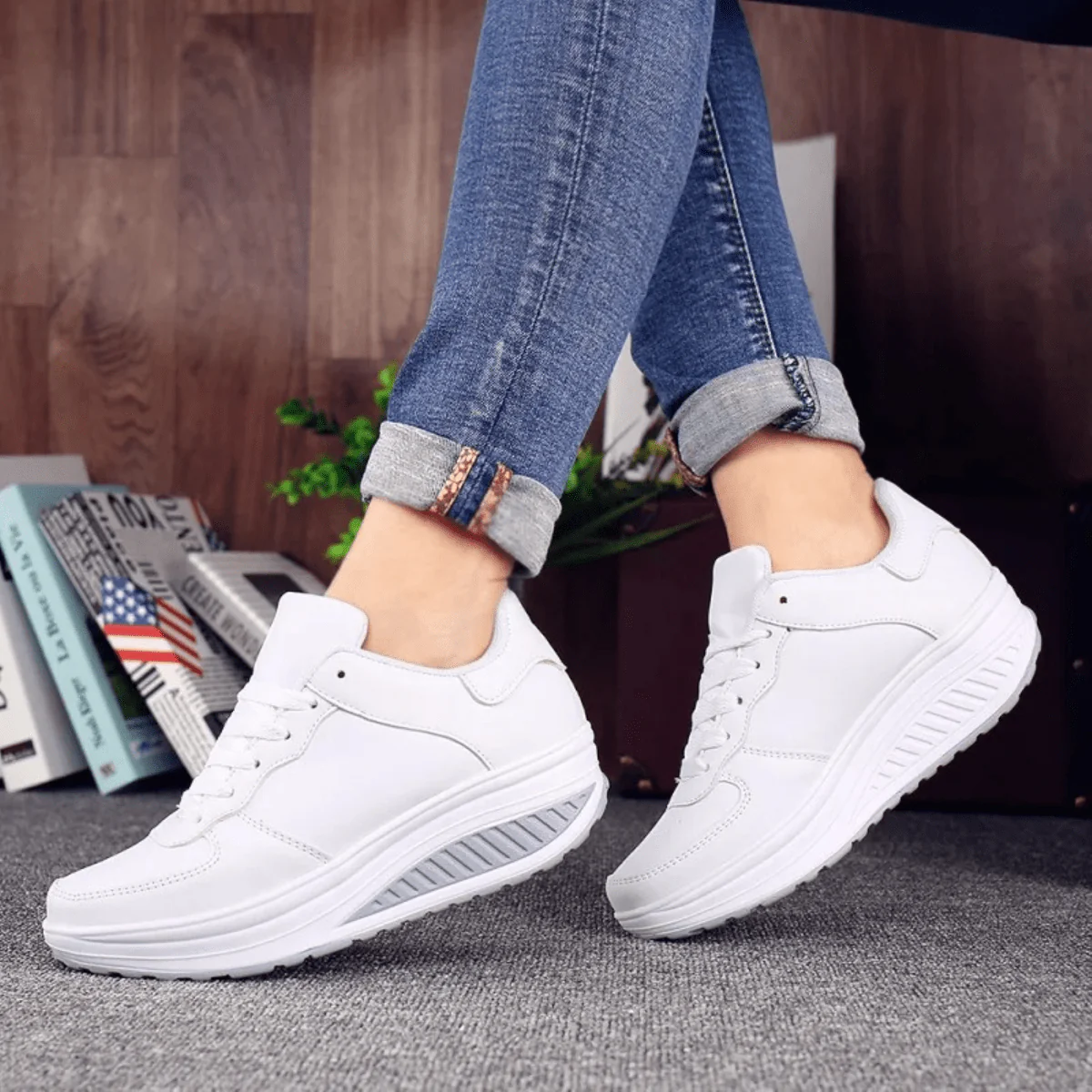 Women's Black Leather Sneakers - Image 2