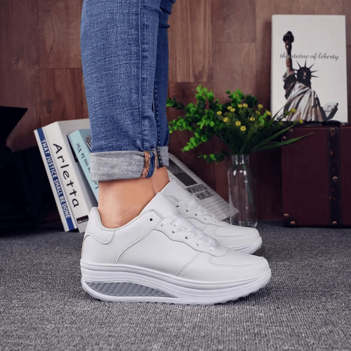 Women's Black Leather Sneakers - Image 3
