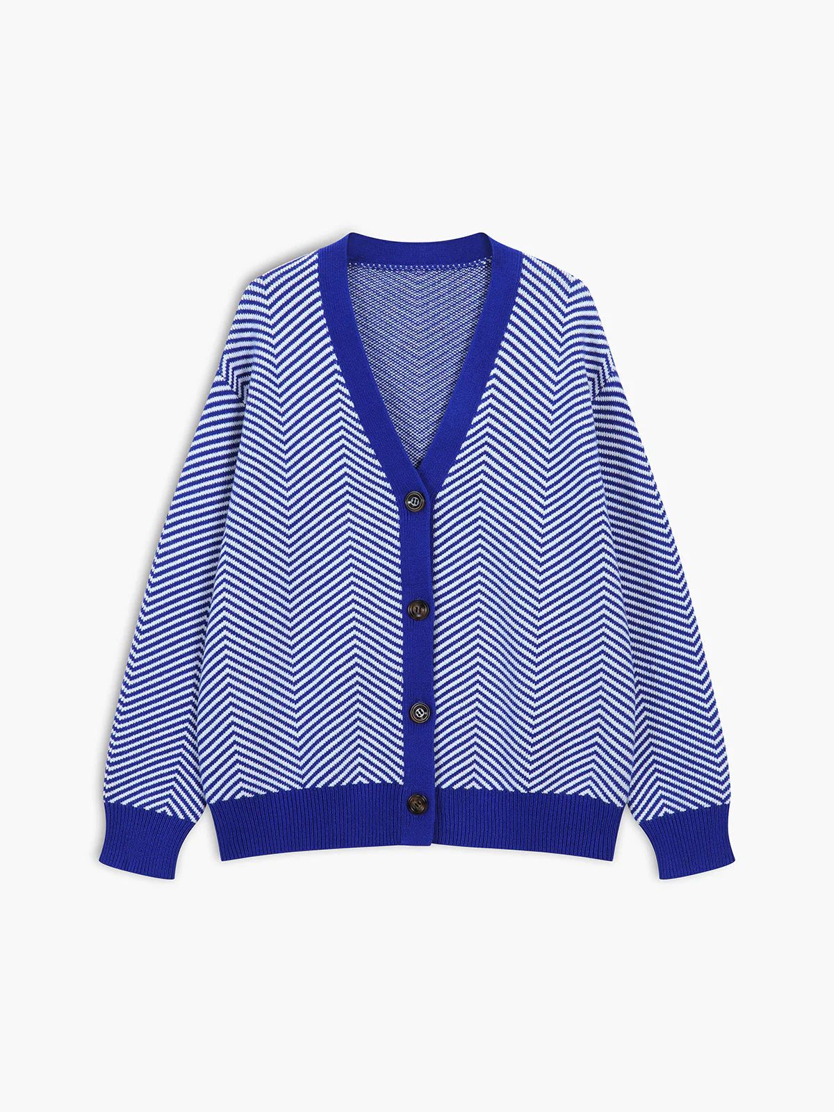 Chevron Contrast Button-Up Cardigan - Image 7