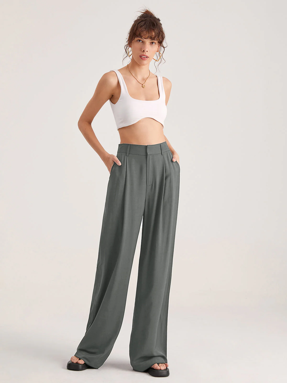 High Waisted Wide Leg Trousers - Image 6
