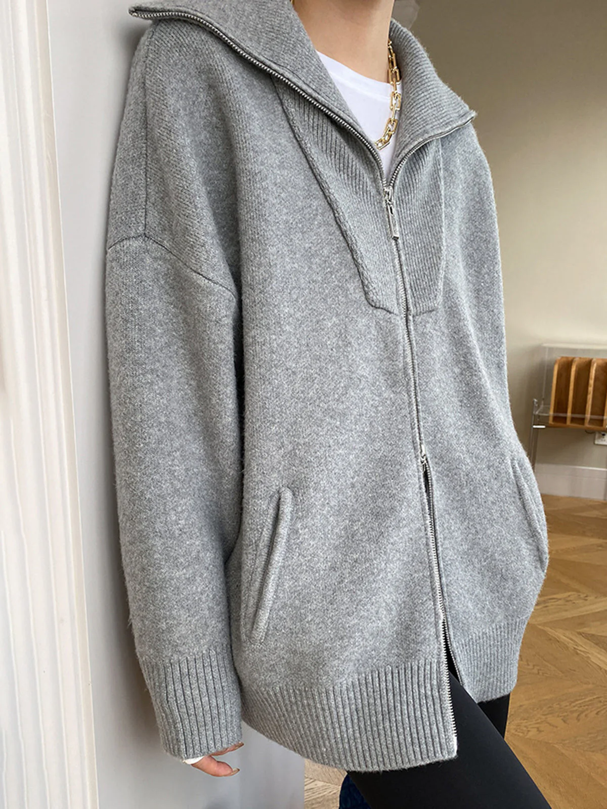 Casual Oversized Open Collar Cardigan - Image 3