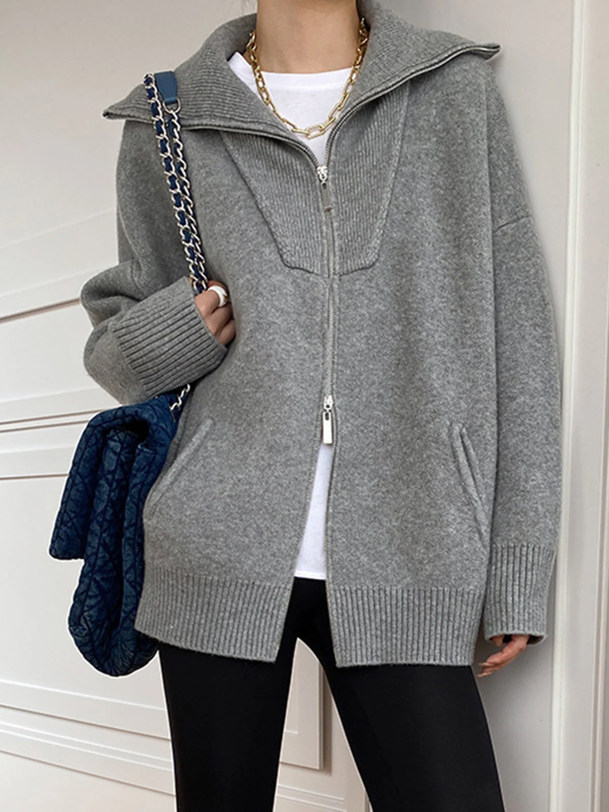 Casual Oversized Open Collar Cardigan - Image 4