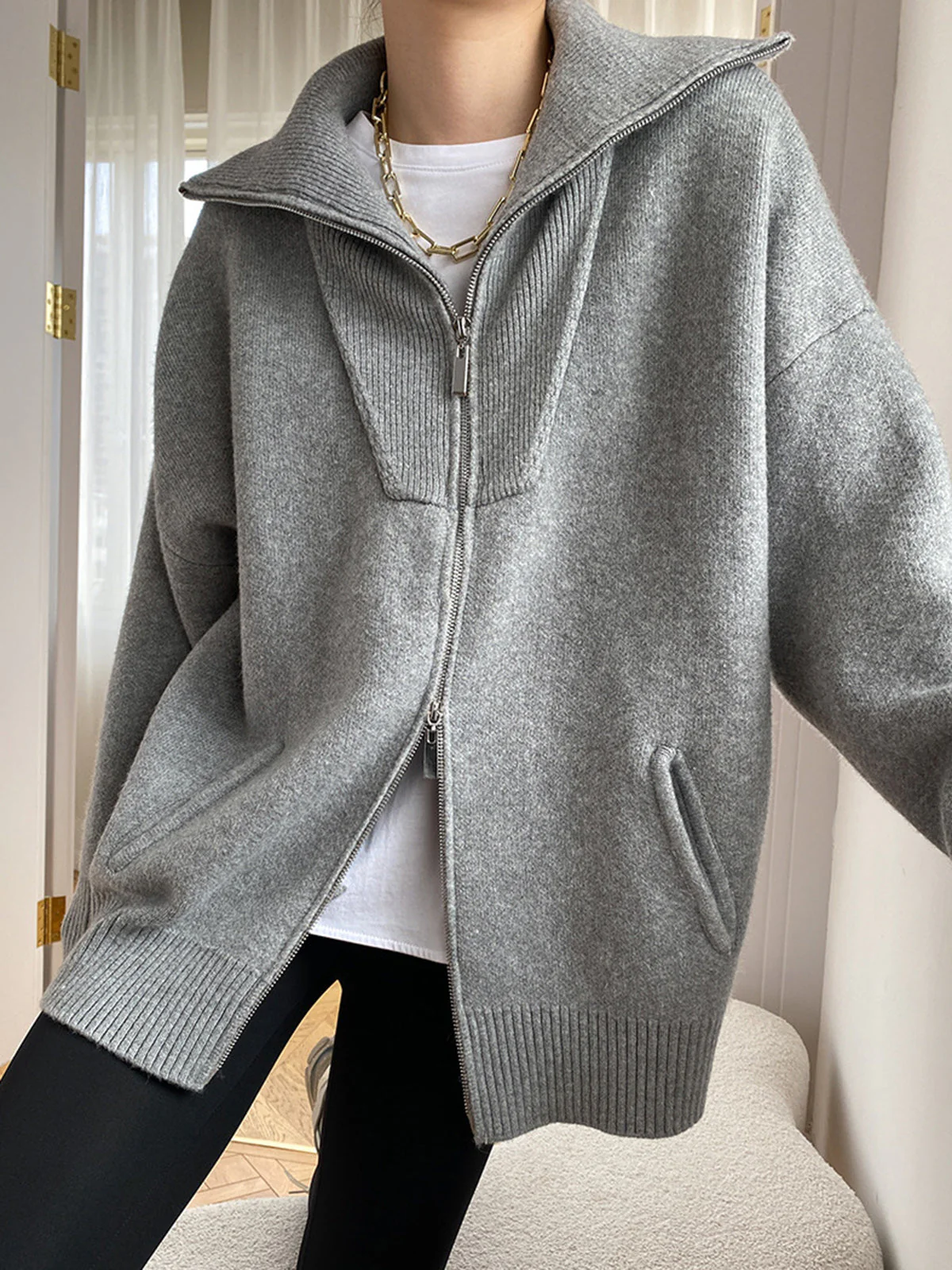 Casual Oversized Open Collar Cardigan - Image 5