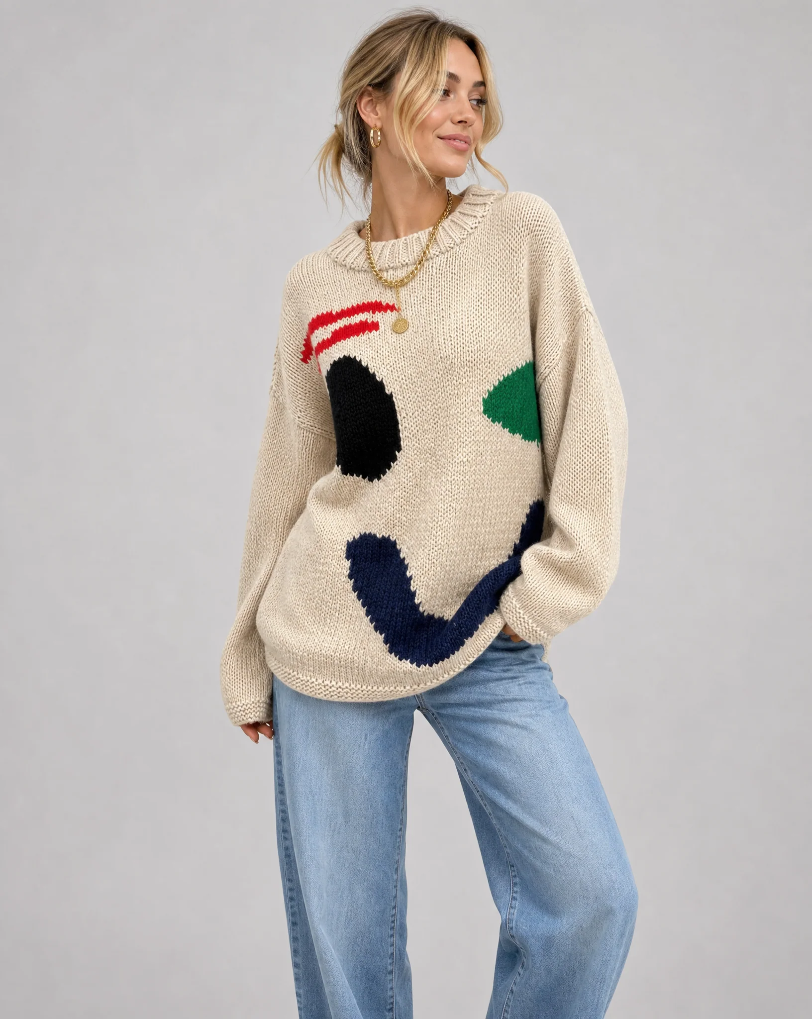 Oversized sweaters with smiley face design