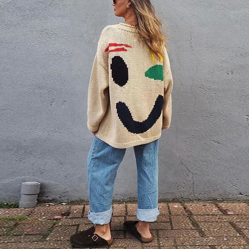 Oversized sweaters with smiley face design - Image 2