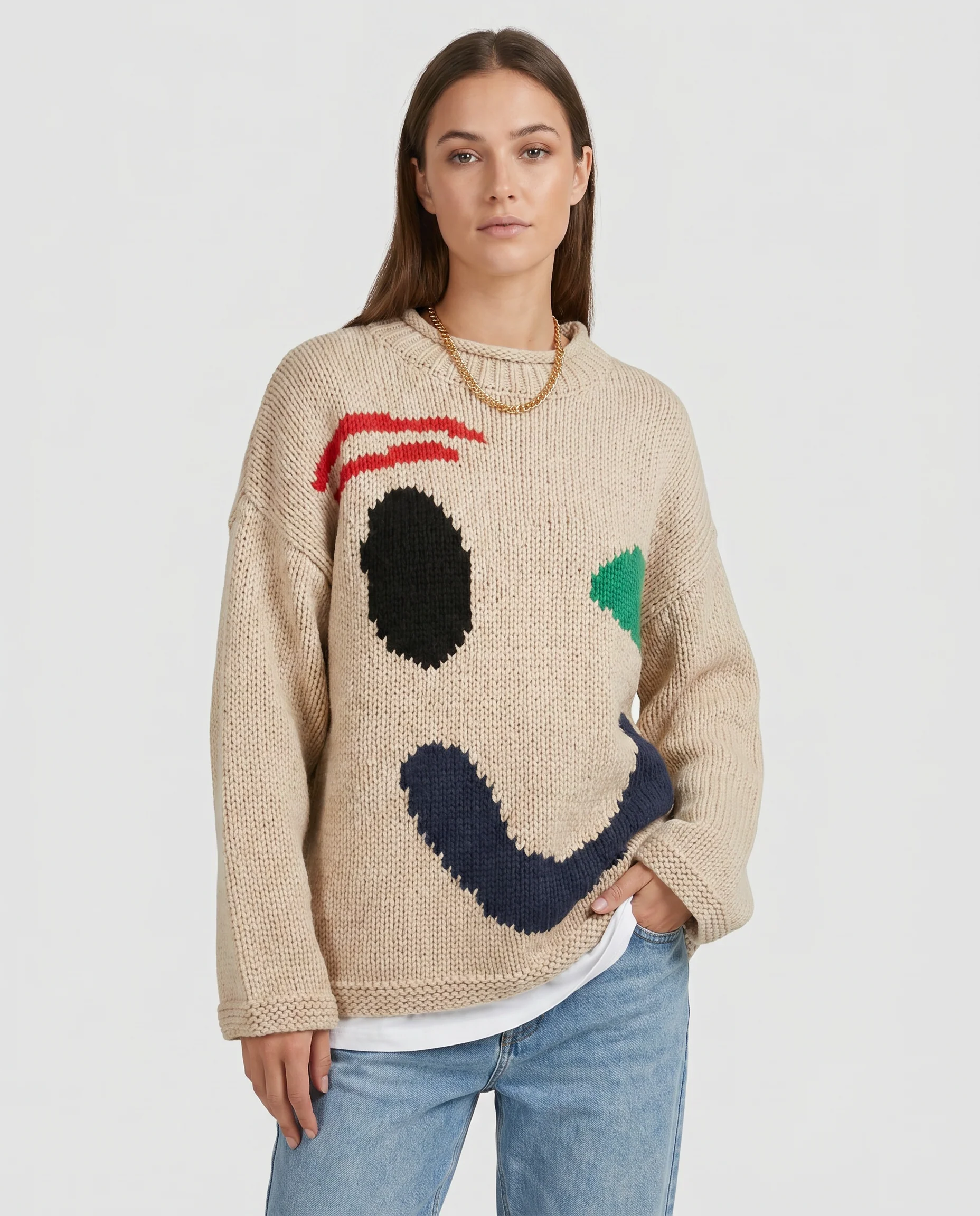 Oversized sweaters with smiley face design - Image 4