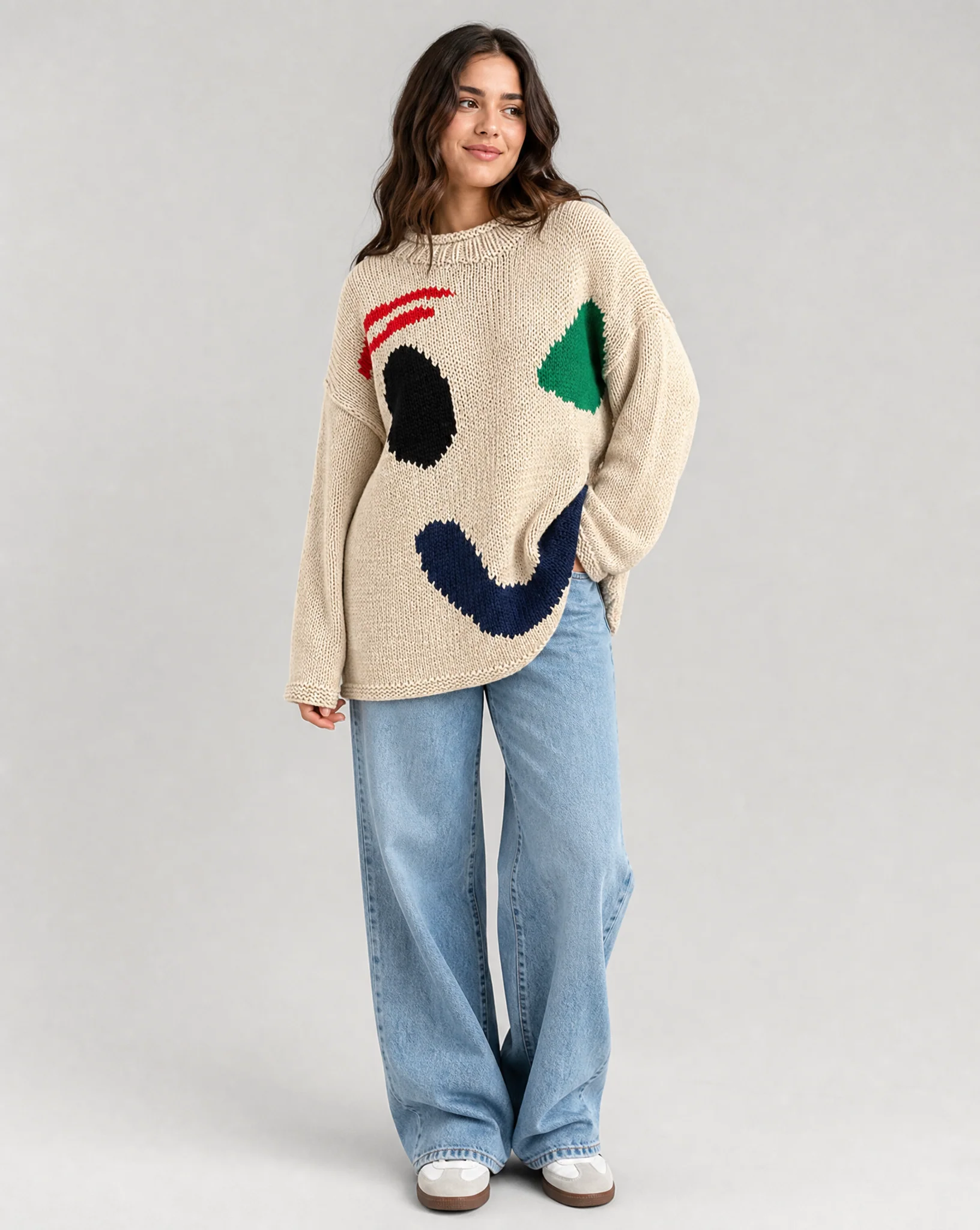 Oversized sweaters with smiley face design - Image 5