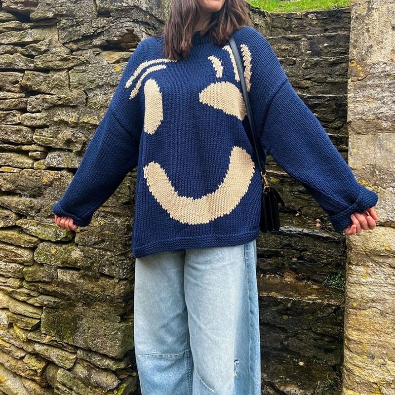 Oversized sweaters with smiley face design - Image 6