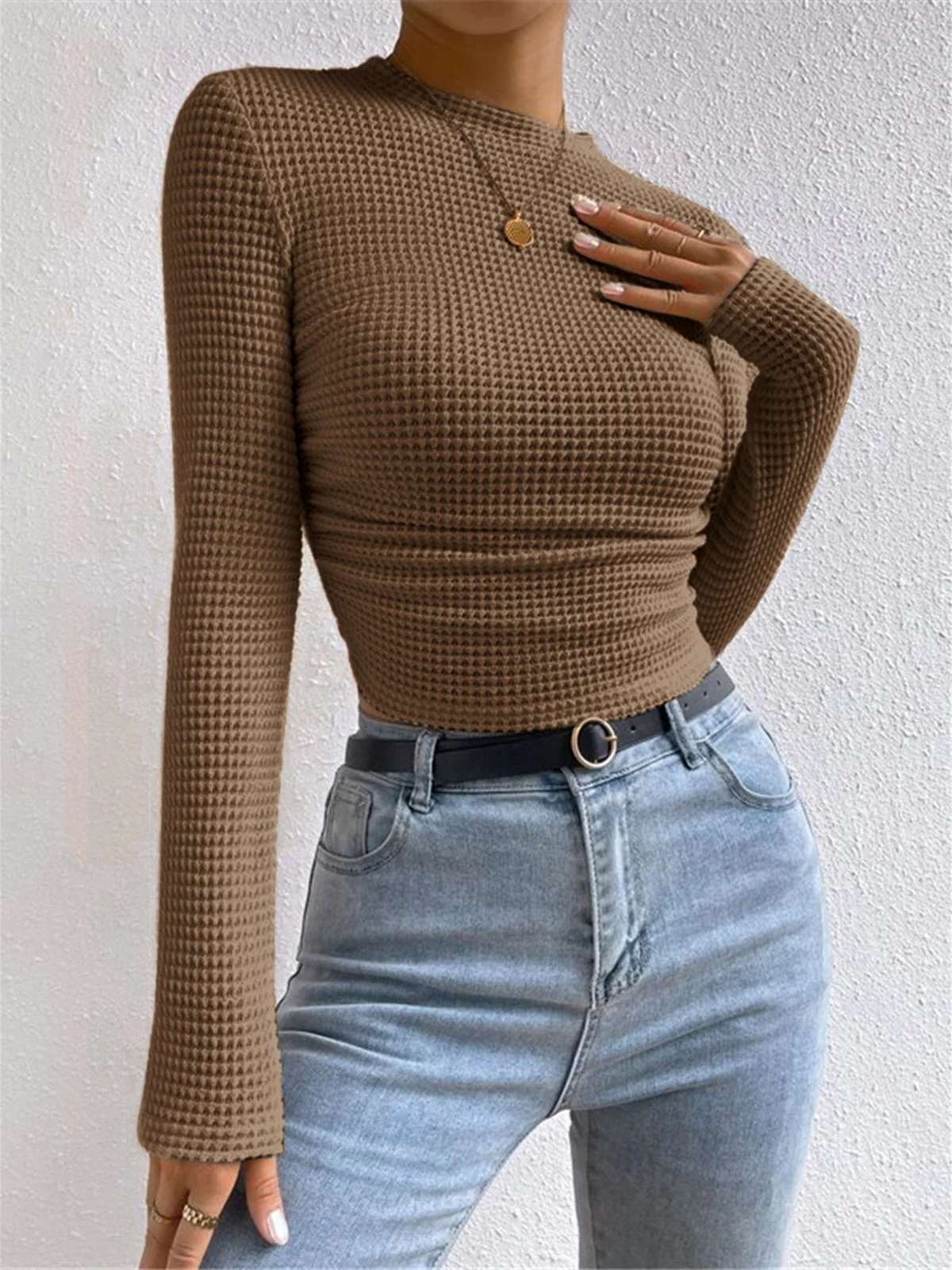 Waffle Knit Long Sleeve Top - Image 12