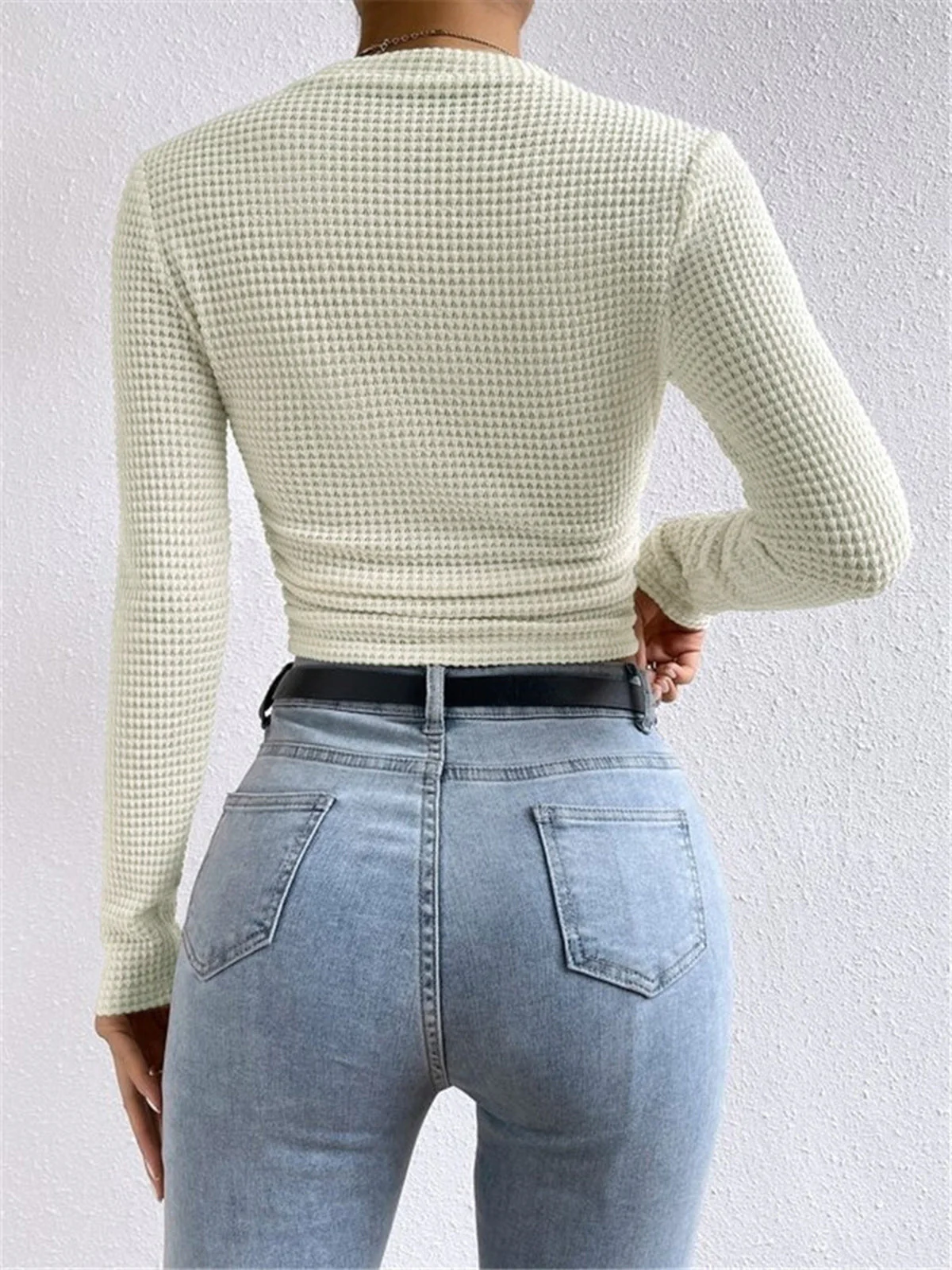 Waffle Knit Long Sleeve Top - Image 3