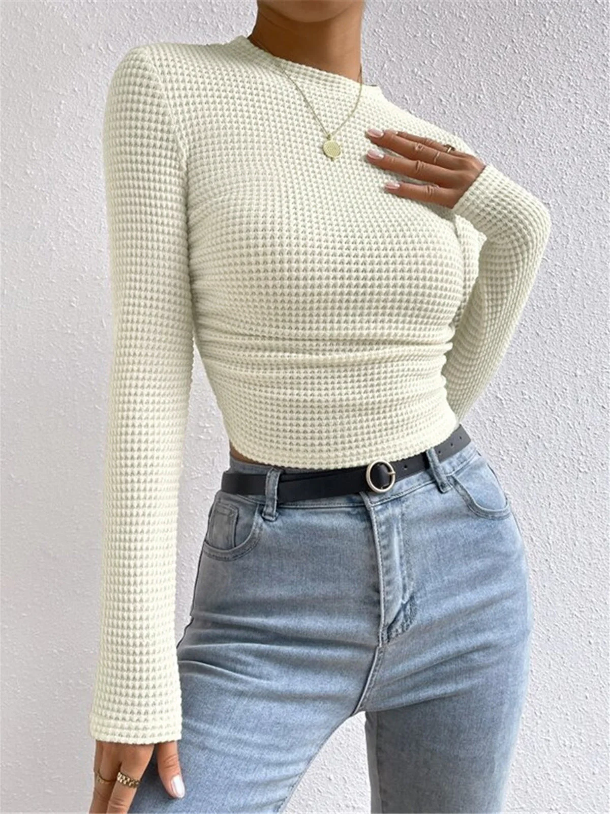 Waffle Knit Long Sleeve Top - Image 4