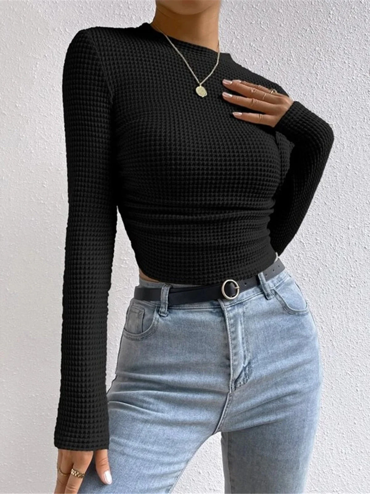 Waffle Knit Long Sleeve Top - Image 8