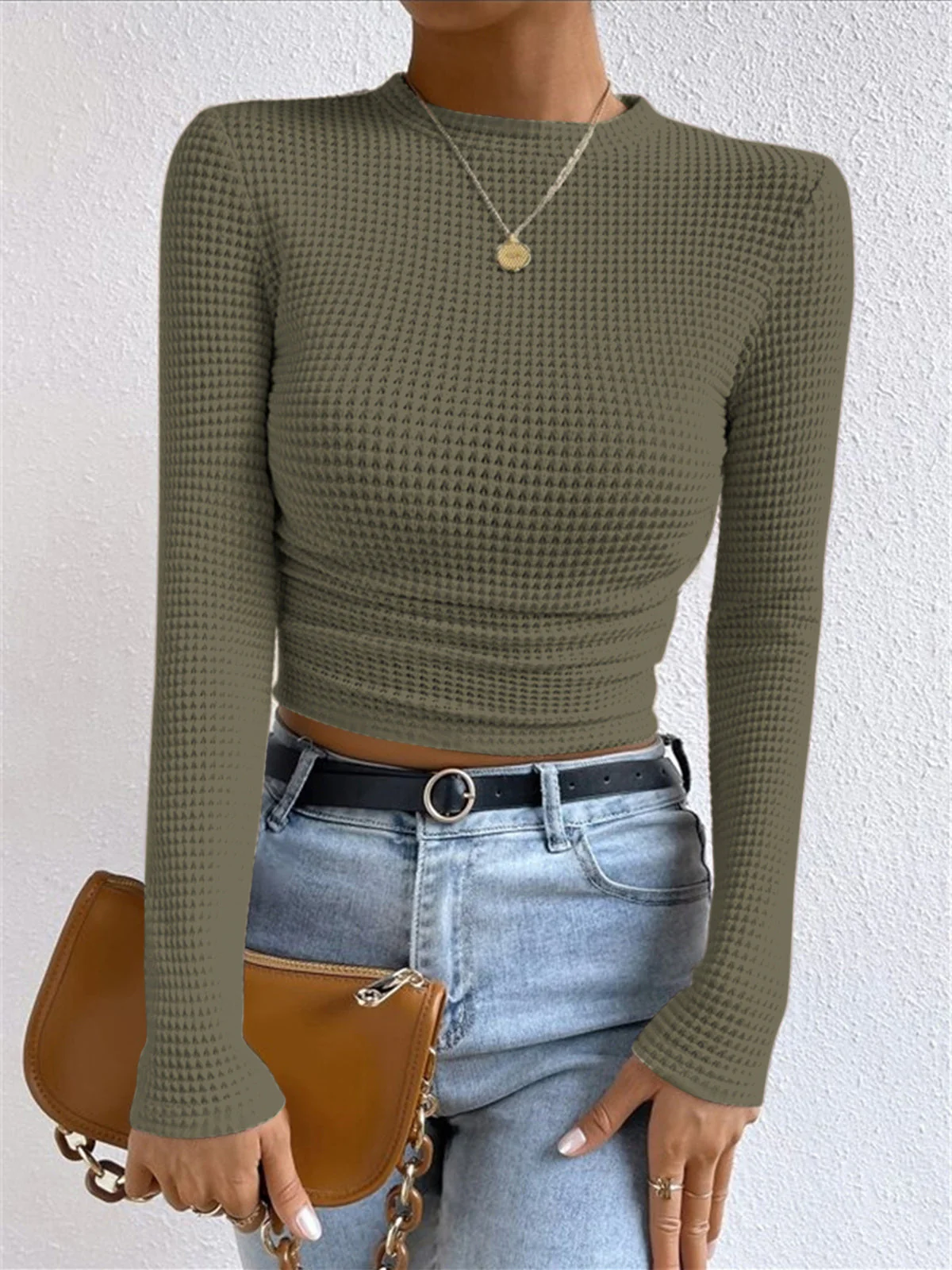 Waffle Knit Long Sleeve Top - Image 9