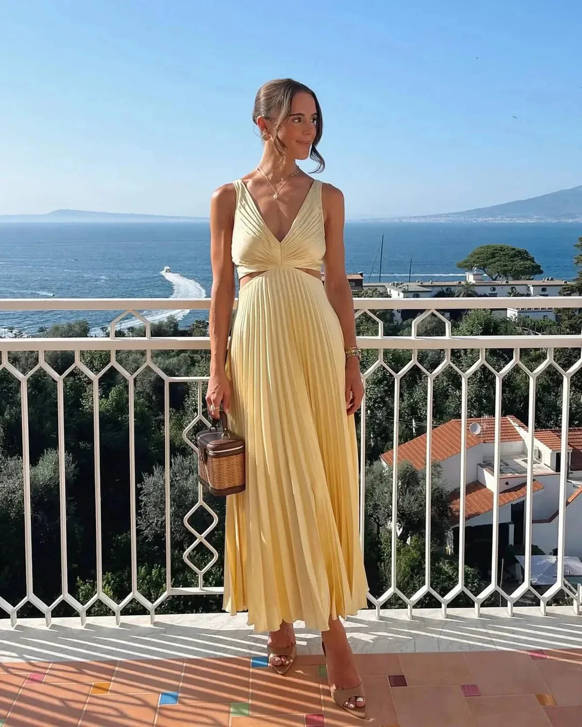 Yellow Pleated Summer Party Maxi Dress - Image 2
