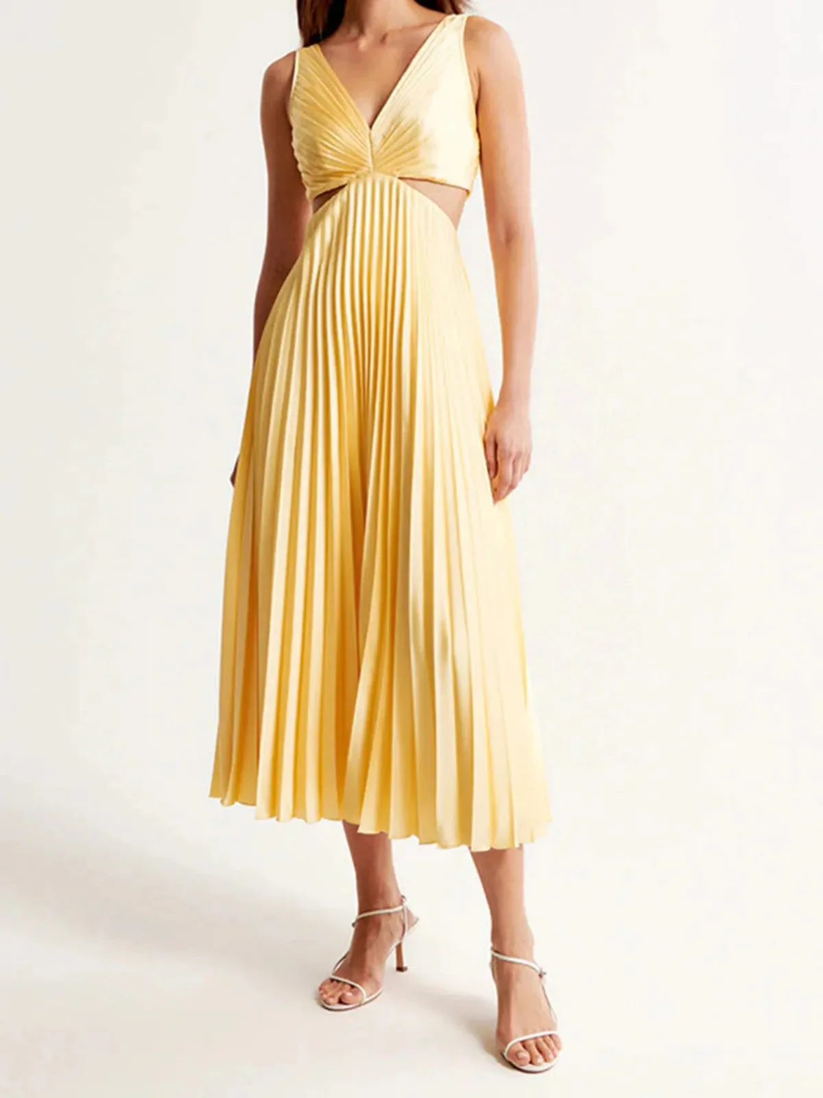 Yellow Pleated Summer Party Maxi Dress - Image 3