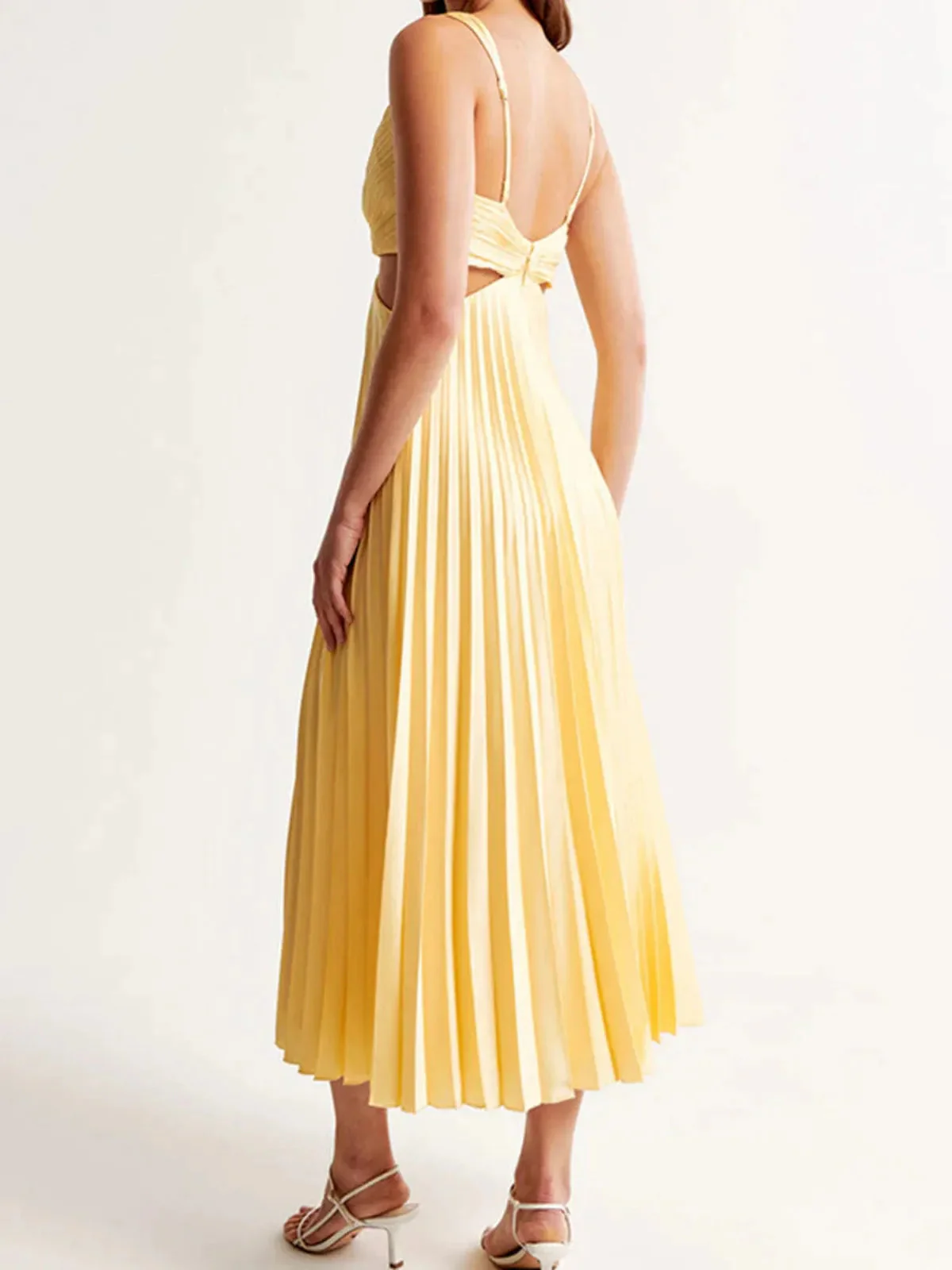 Yellow Pleated Summer Party Maxi Dress - Image 4