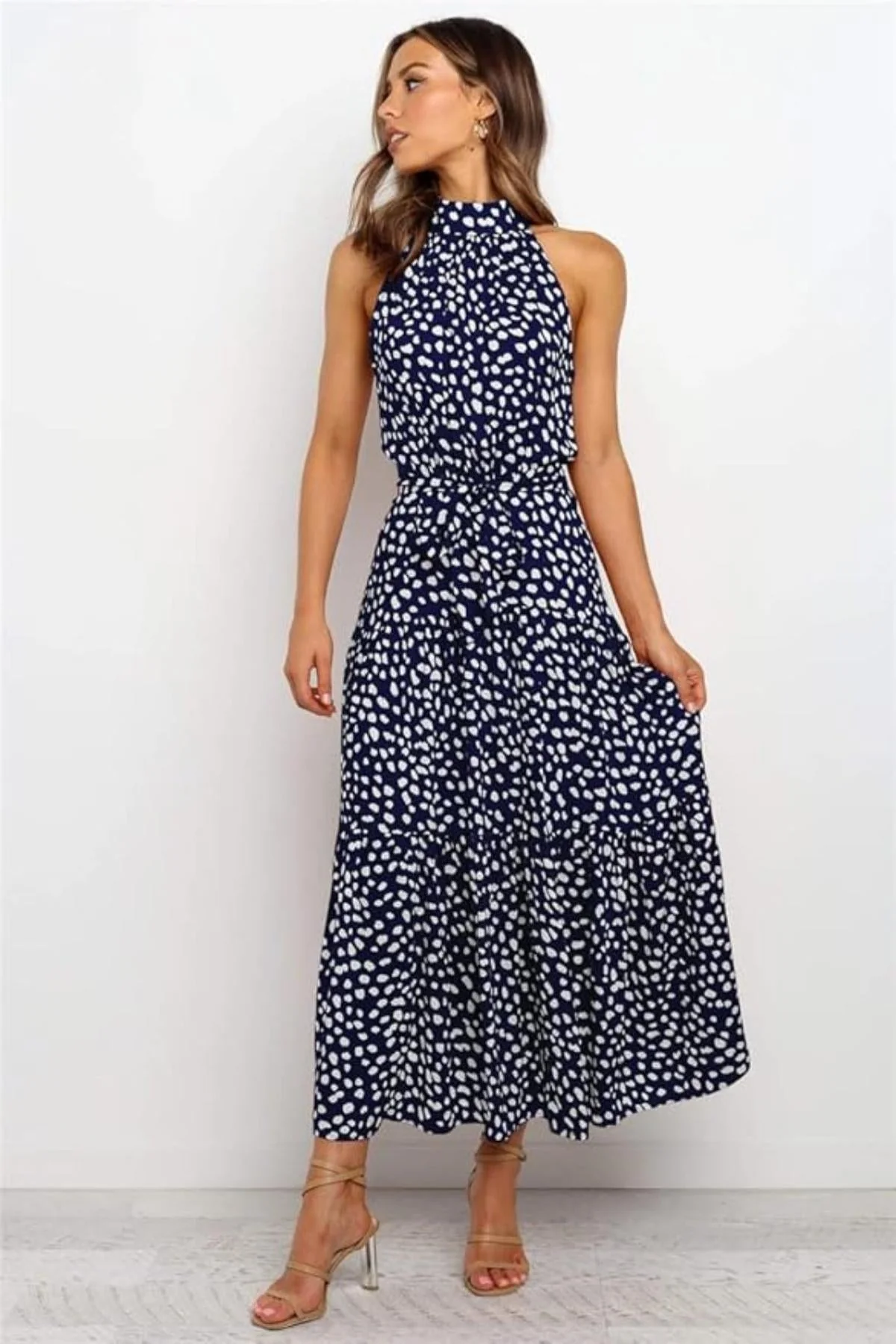 Polka Dot Halter Midi Summer dress - Image 2