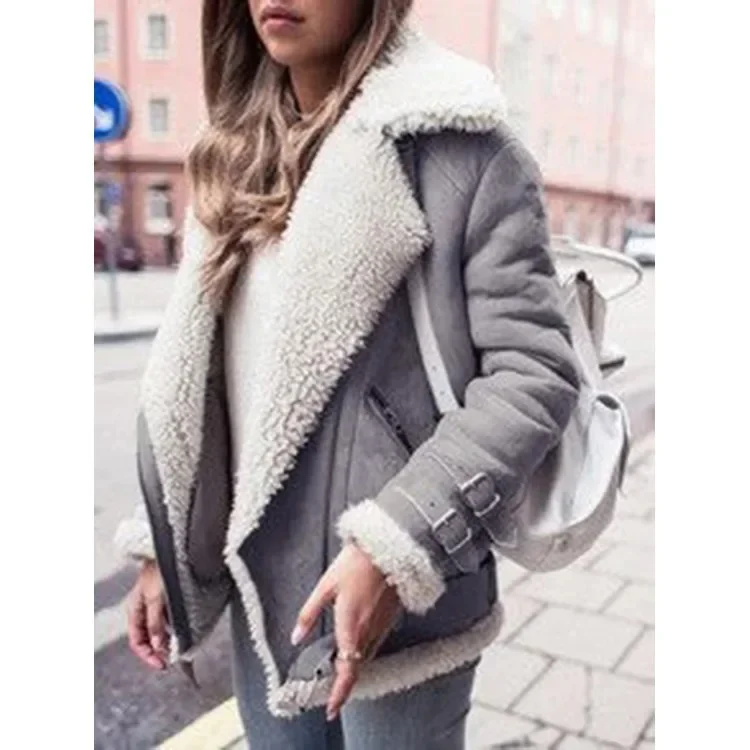 Women's Premium Faux Sheepskin Jacket With Belt And Pockets - Image 8