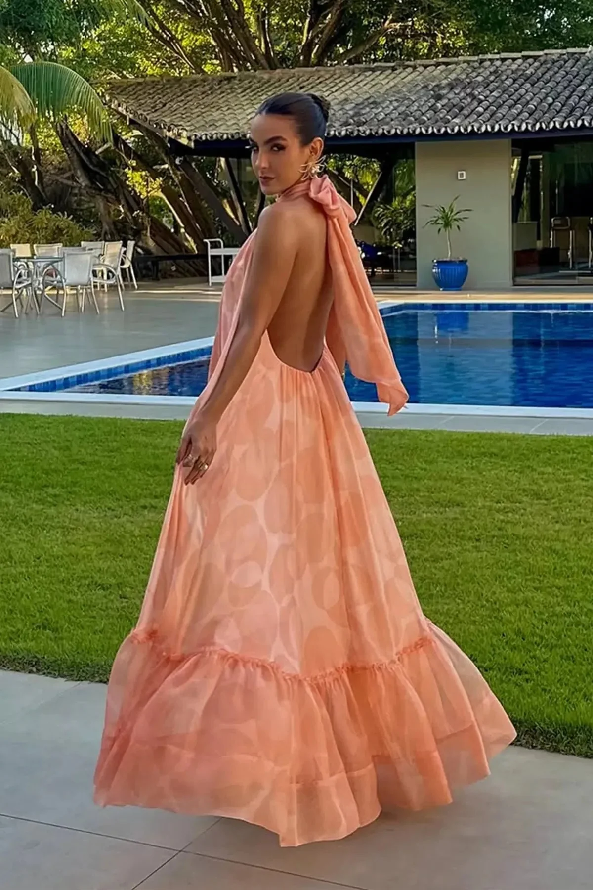 Printed Halter Neck Wedding Guest Maxi Dress - Image 2
