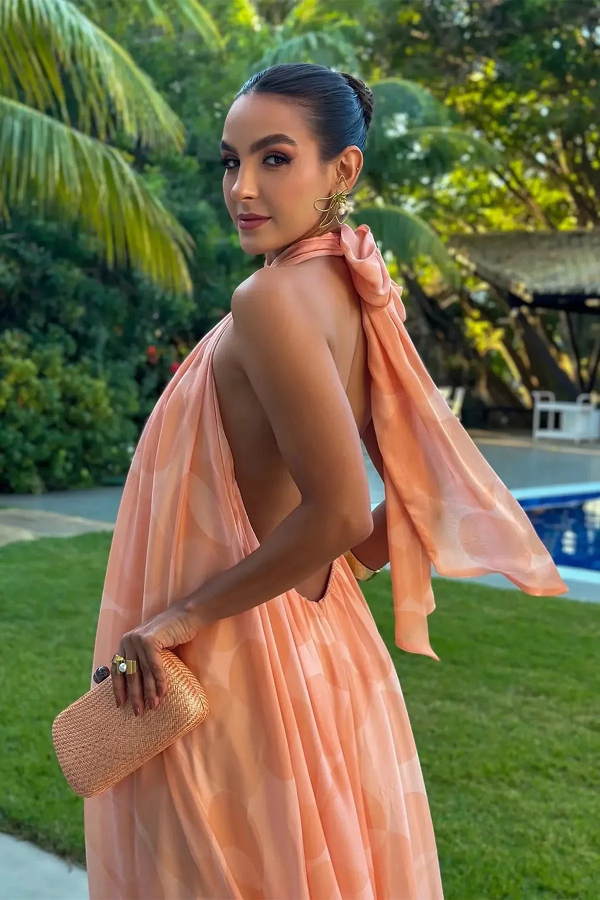 Printed Halter Neck Wedding Guest Maxi Dress - Image 4