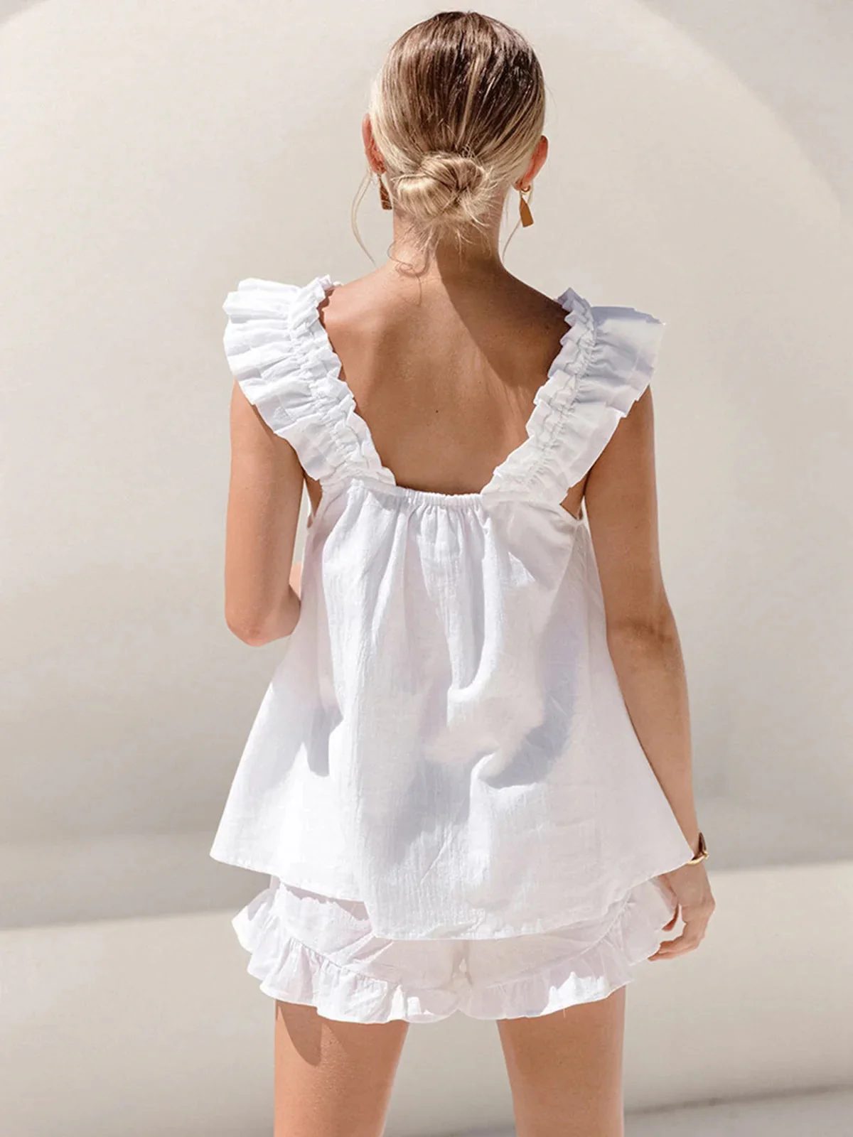 Ruffle Linen Blend Shorts Set - Image 5