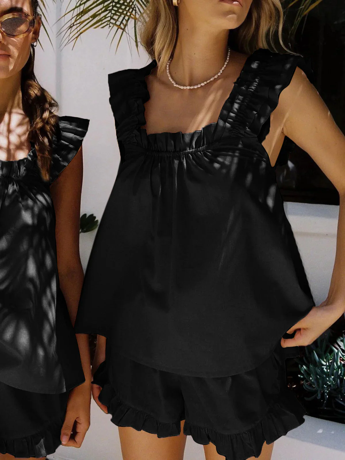 Ruffle Linen Blend Shorts Set - Image 7