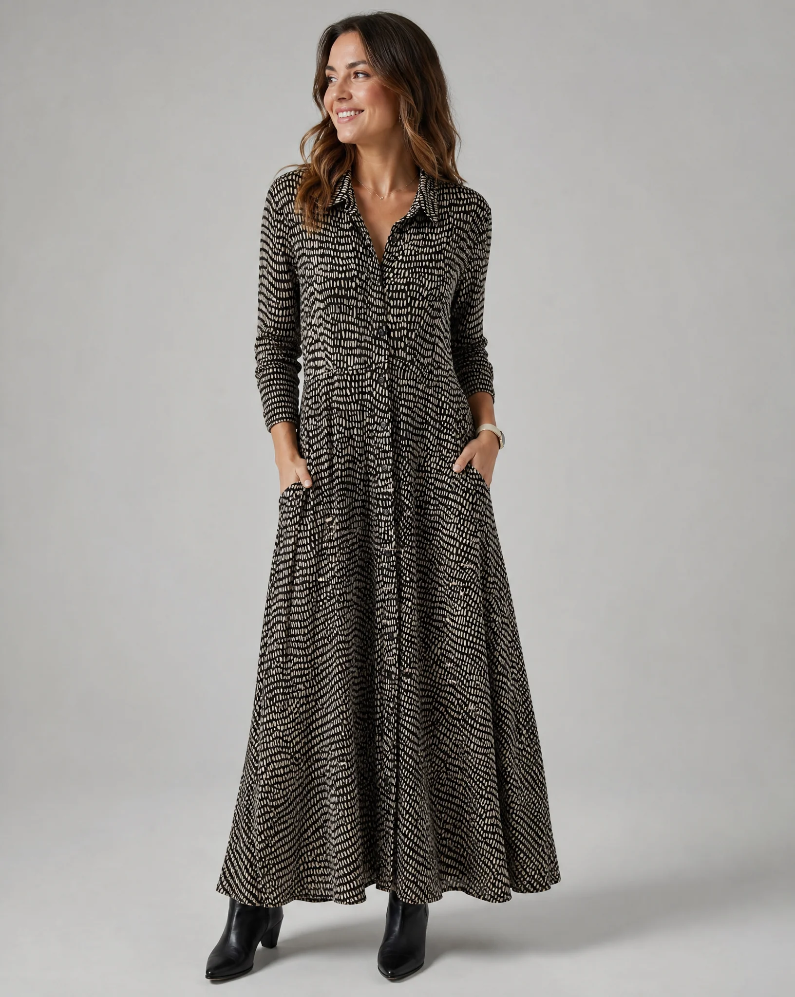 Long Relaxed Dress With V-Neck