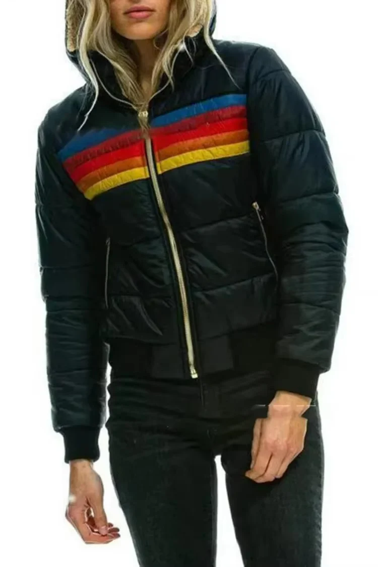 Women's Retro Striped Padded Puffer Jacket - Image 2